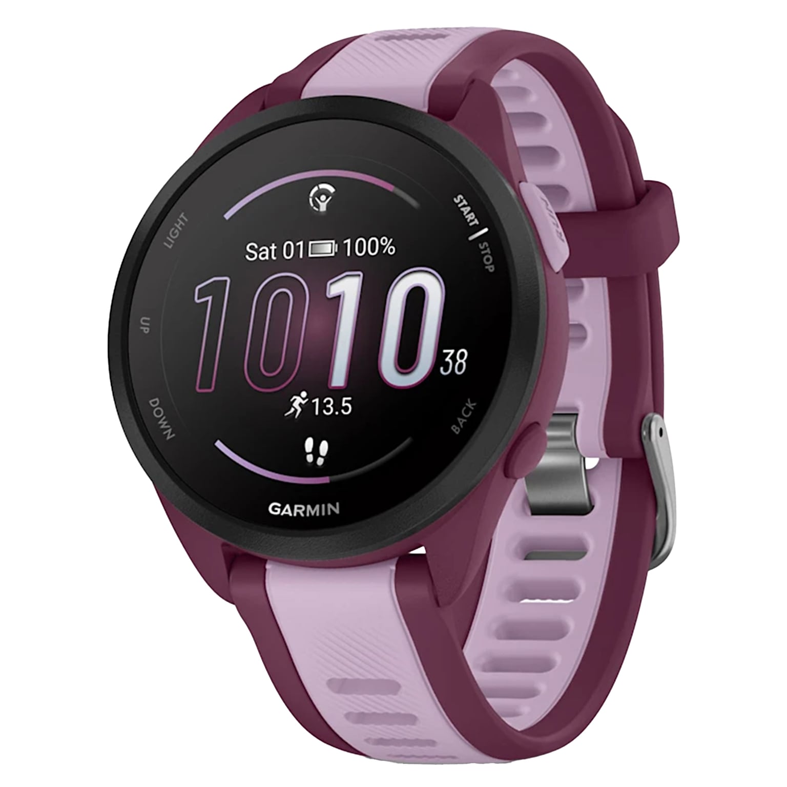 Garmin Forerunner 165 Smartwatch, GPS, 43mm, Berry & Lilac Silicone Band (010-02863-33)