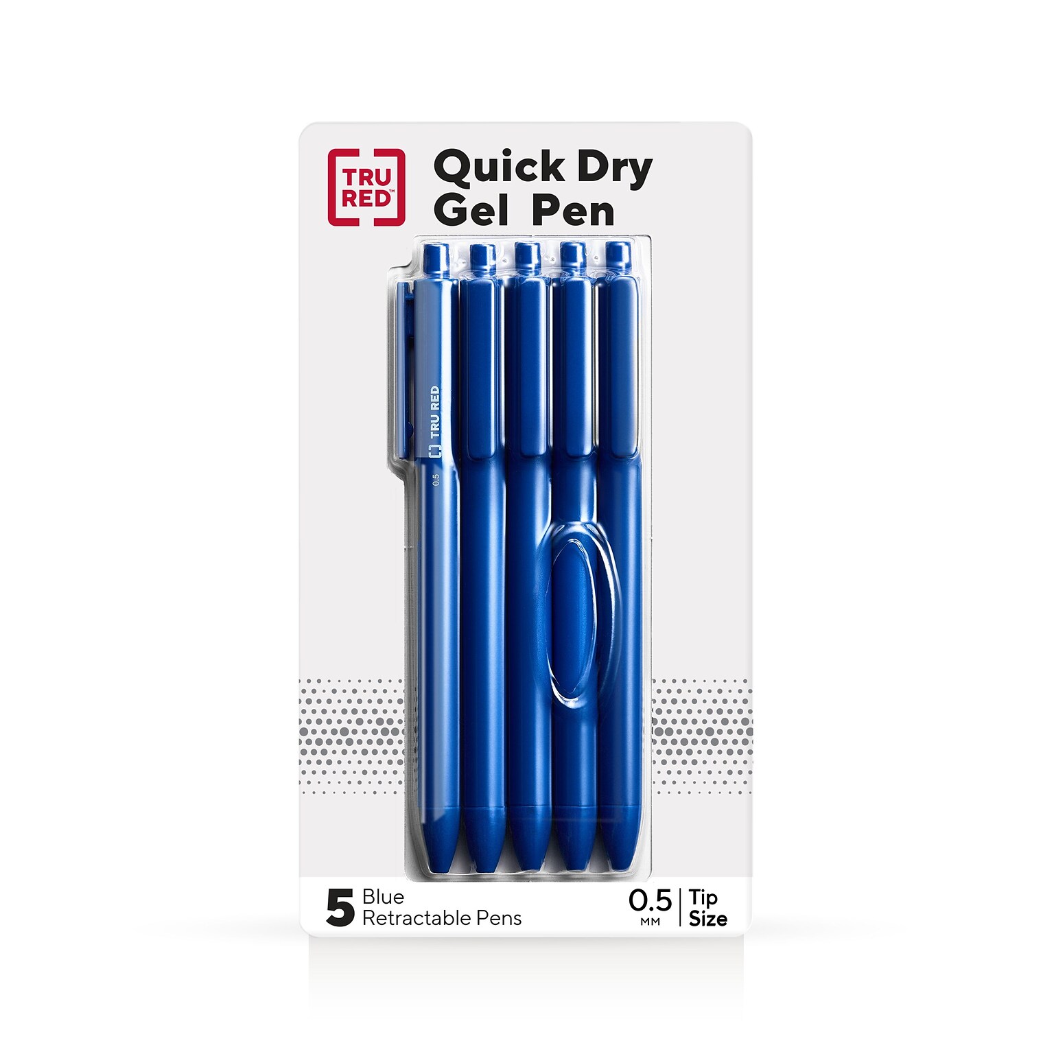 TRU RED™ Retractable Quick Dry Gel Pens, Fine Point, 0.5mm, Blue, 5/Pack (TR54487)