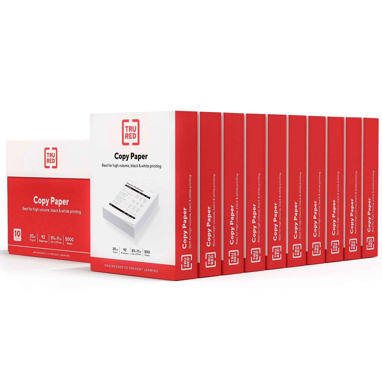 TRU RED™ 8.5 x 11 Copy Paper, 20 lbs., 92 Brightness, 500 Sheets/Ream, 10 Reams/Carton (TR56958)