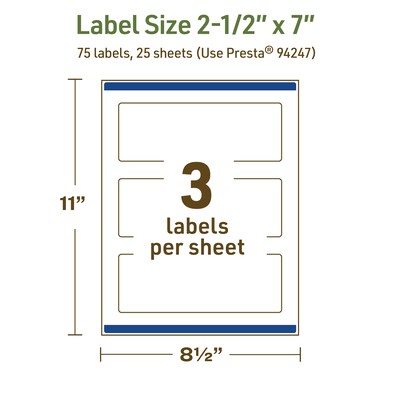 Avery Dissolvable Rectangle Multipurpose Labels, 2.5" x 7", Off-white, 75/Pack (94247)