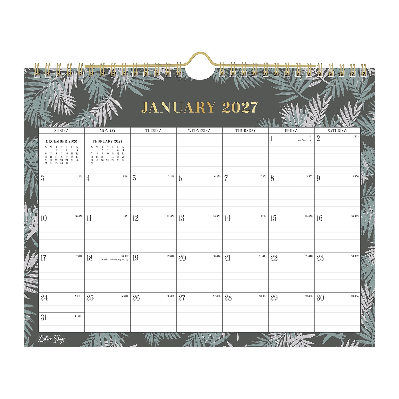2027 Blue Sky 8.75 x 11 Monthly Wall Calendar, Green/White (164011)