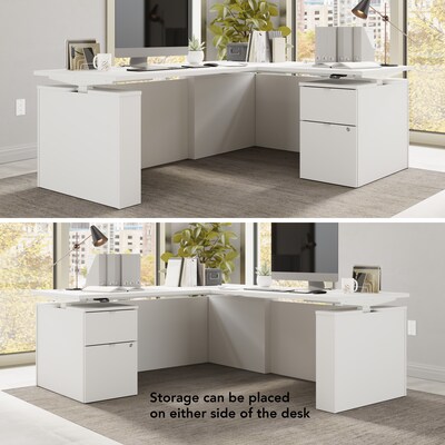 Bush Business Furniture Stratus 72"W Electric L-Shaped Adjustable Standing Desk with Cabinet, White (SUT016WH)