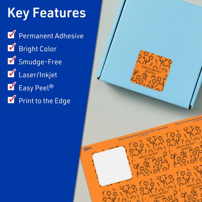 Avery Square Multipurpose Labels, 2-1/8 x 2-1/8, Bright Orange, 960/Box (94105)