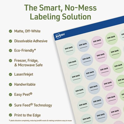 Avery Dissolvable Circle Multipurpose Labels, 0.75 Dia., Off-white, 2000/Pack (94504)