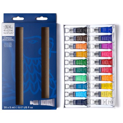 Winsor and Newton Cotman Watercolor Paint Tube Set, Assorted Colors, 5 mL, 20/Set (WNX0390665)