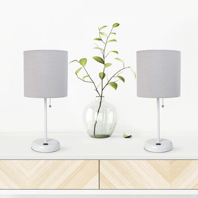 Creekwood Home Oslo 19.5" LED Table Lamp with USB Port, White Base/Gray Shade, 2/Set (CWT-2011-GO-2PK)