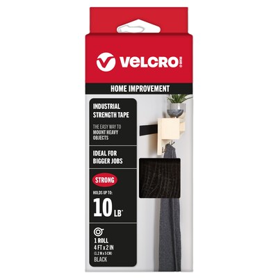Velcro Hook and Loop Strips Fastener Roll, 2 x 1.33 yds., Black (90593)