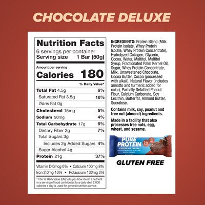 Pure Protein Gluten Free Chocolate Deluxe Protein Bar, 6 Bars/Box (NRN13809)