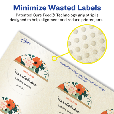 Avery Pearlized Ivory Circle Multipurpose Labels, 2.25" Dia., Ivory, 120/Pack (94510)