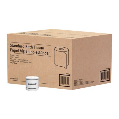BASELINE™ Recycled Toilet Paper, 1-Ply, White, 1,000 Sheets/Roll, 96 Rolls/Case (BL62596)