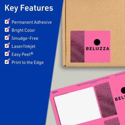 Avery Laser/Inkjet Rectangle Multipurpose Labels, 3" x 3.75", Bright Pink, 240/Pack (94248)