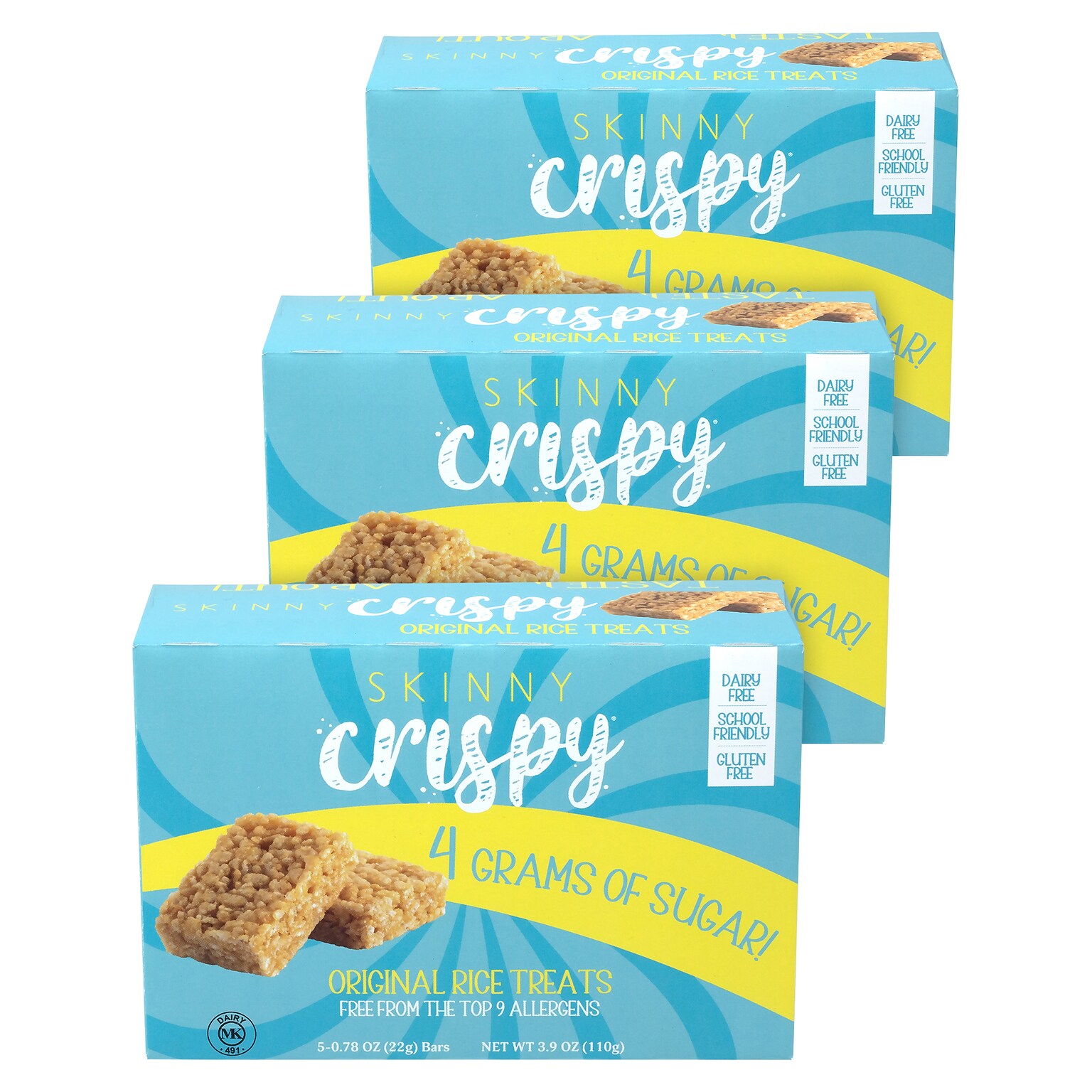 Skinny Crispy Gluten Free Vanilla Marshmallow Rice Treat, 3.9 oz., 5 Bars/Box, 3 Boxes/Pack (600-04176)