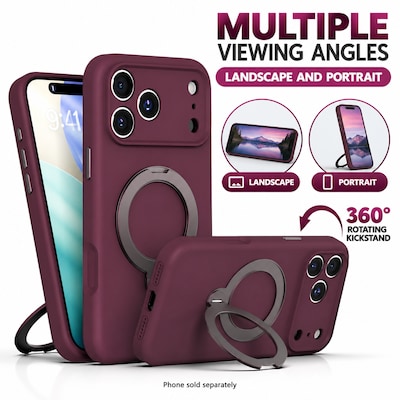 SaharaCase MagSafe Silicone Phone Case for iPhone 18 Pro Max, 360-Degree Kickstand, Wireless Charging, Dark Cherry (CP01189)