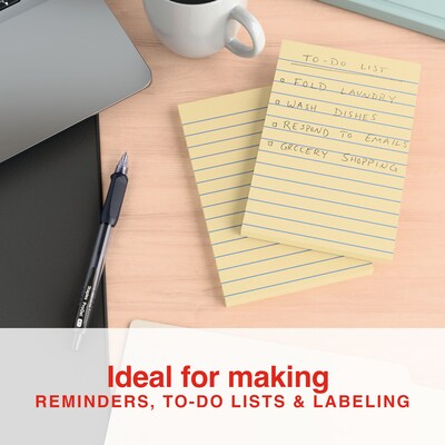 Staples Sticky Notes, 4" x 6", Sunshine Collection, Lined, 100 Sheets/Pad, 6 Pads/Pack (ST62872)