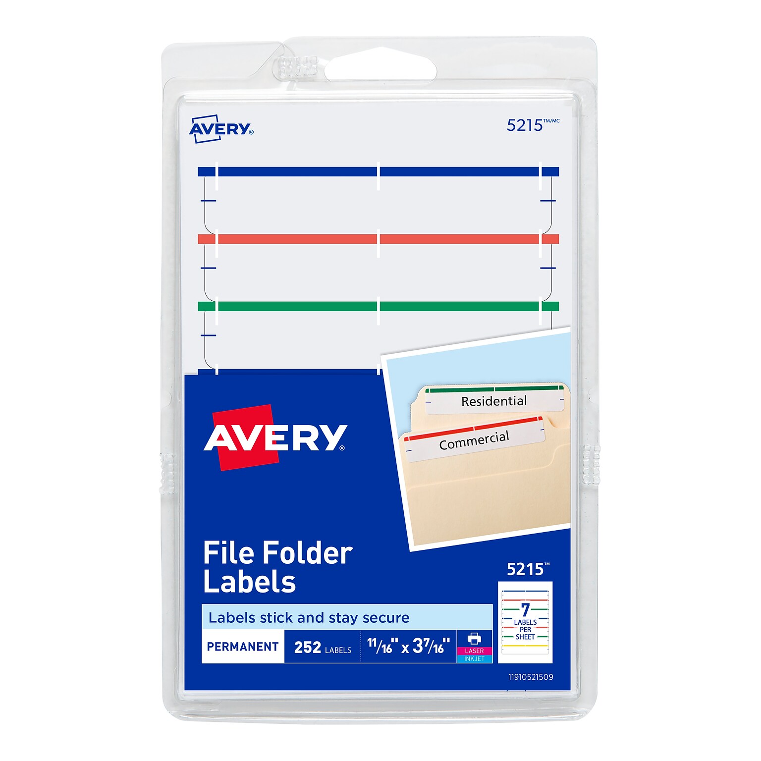 Avery Easy Peel Laser/Inkjet File Folder Labels, 2/3 x 3-7/16, Assorted, 252 Labels/Pack (5215)