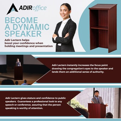 AdirOffice 46" Speaker Podium Lectern, Mahogany (661-01-BLK-PKG)