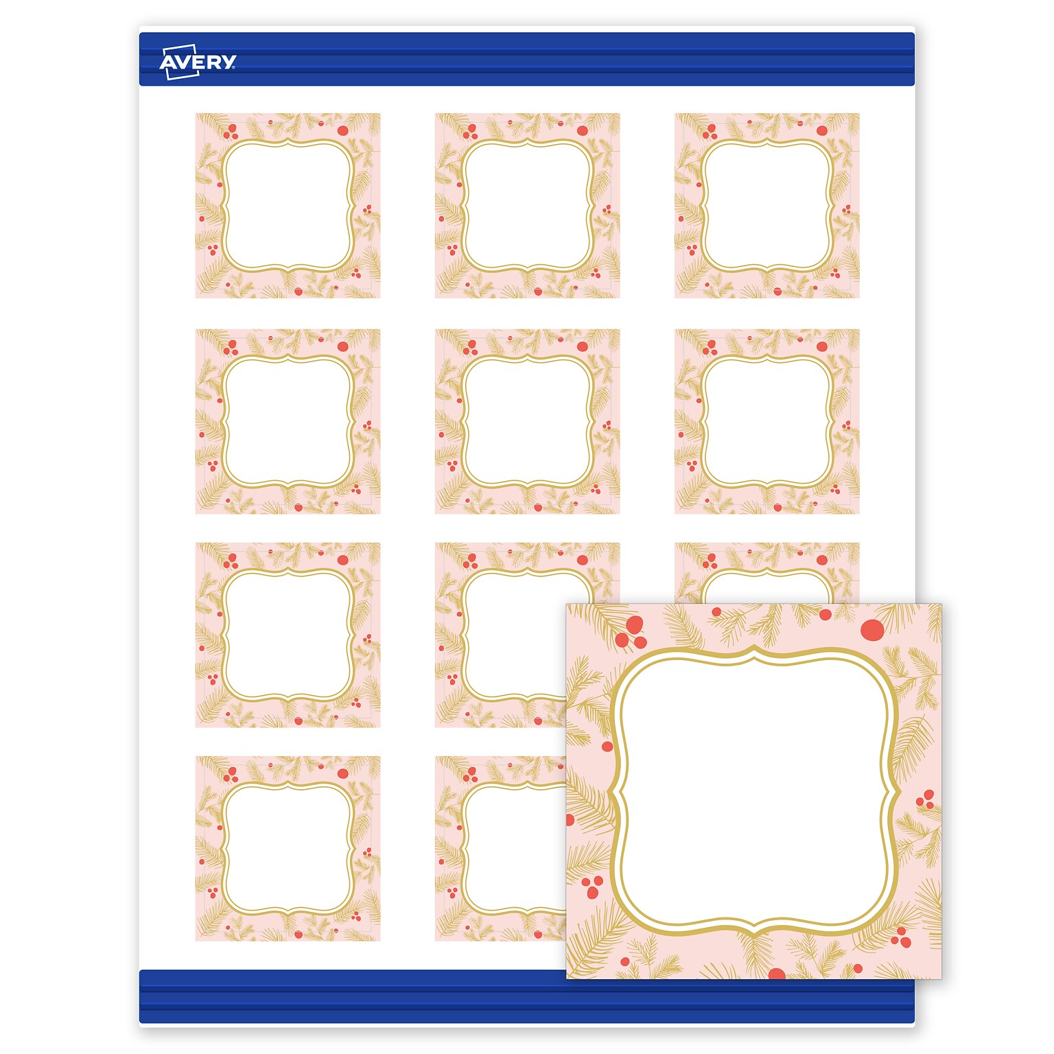 Avery Gold-Pink Berries Matte Blank Card, White, 120/Pack (S00-FGG)