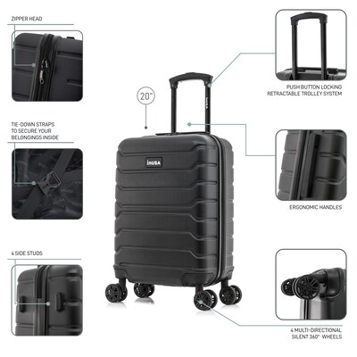 InUSA Trend 20" Hardside Carry-On Suitcase, 4-Wheeled Spinner, TSA Checkpoint Friendly, Black (IUTRE00S-BLK)
