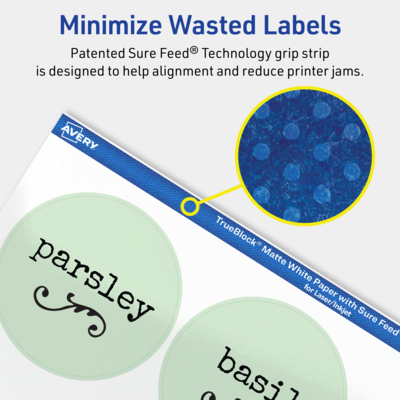 Avery TrueBlock Laser/Inkjet Circle Multipurpose Labels, 2.5" Dia., White, 90/Pack (94502)