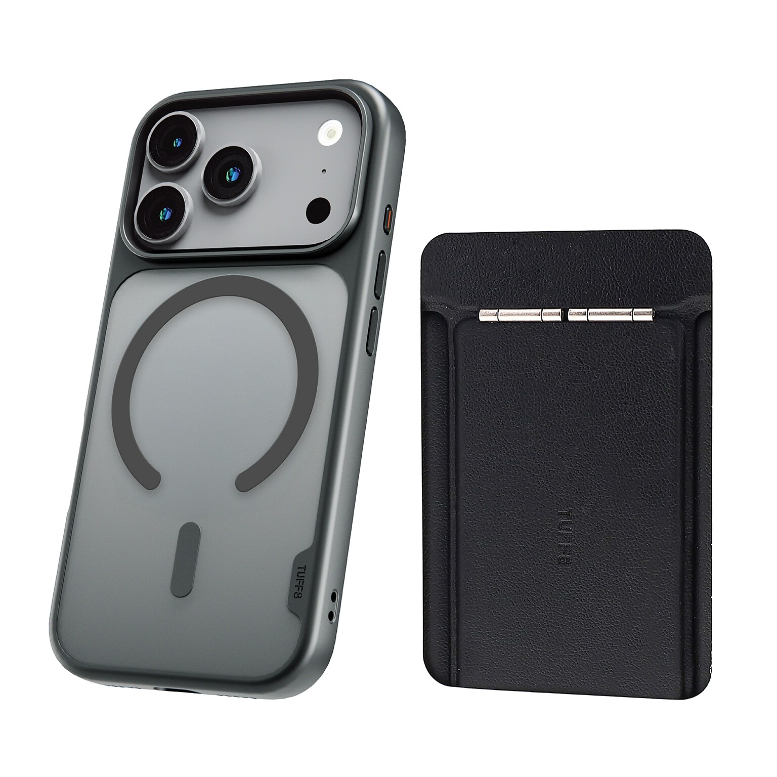 TUFF8 GlideGuard MagSafe Phone Case for iPhone 18 Pro with Foldable Origami Wallet Stand, Smoke Black/Black (KITLIB18PRO02)