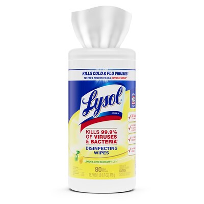 Lysol Disinfecting Wipes, Lemon & Lime Blossom, 80 Wipes/Canister, 6 Canisters/Carton (1920077182CT)