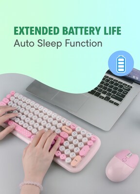 SaharaCase Wireless Ergonomic Keyboard and Laser Mouse Combo, Pink (KB15)