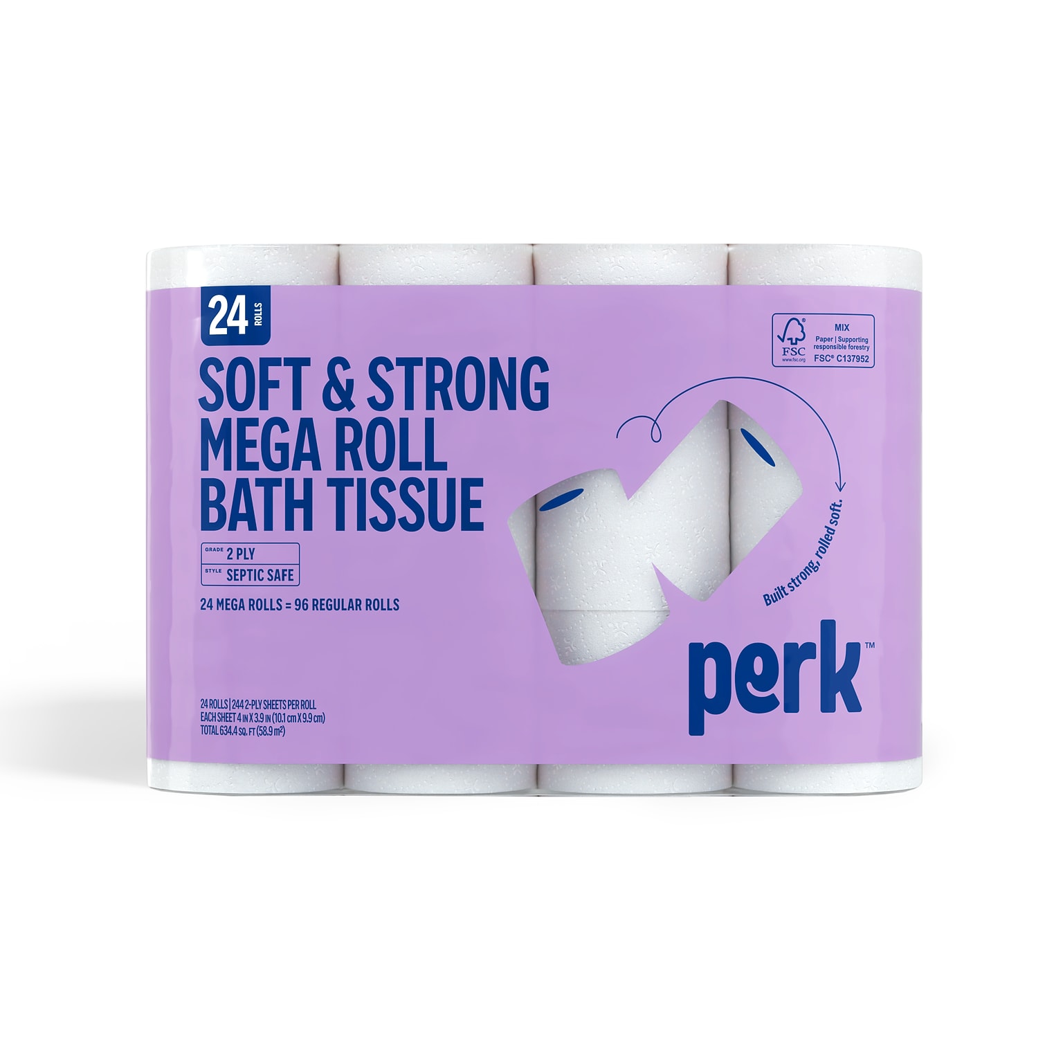 Perk™ Soft & Strong Mega Toilet Paper, 2-ply, White, 24 Rolls/Case (PK63405)