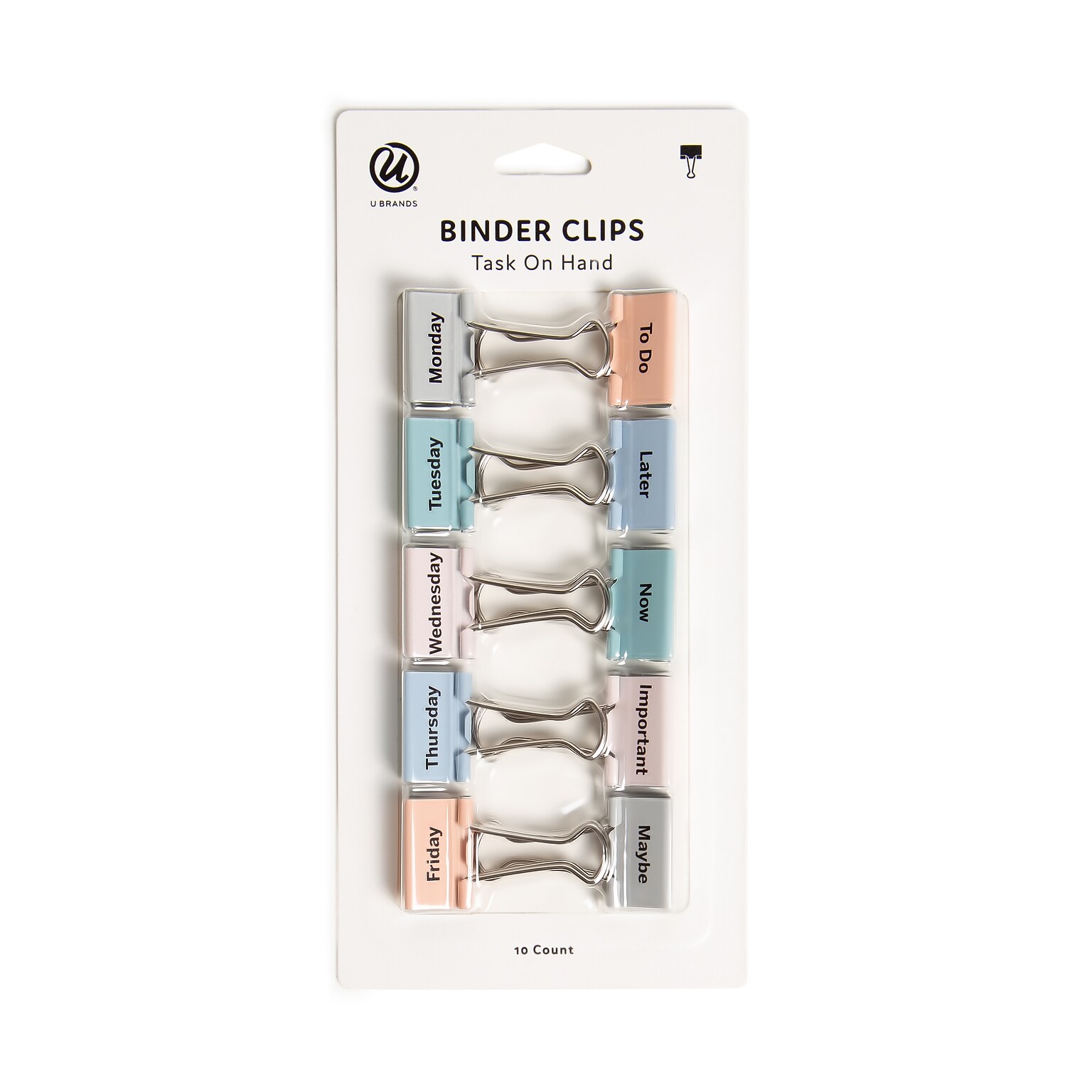 U Brands Task On Hand Medium Binder Clips, 0.5 Capacity, Assorted Colors, 10 Clips/Pack (5062U08-32)
