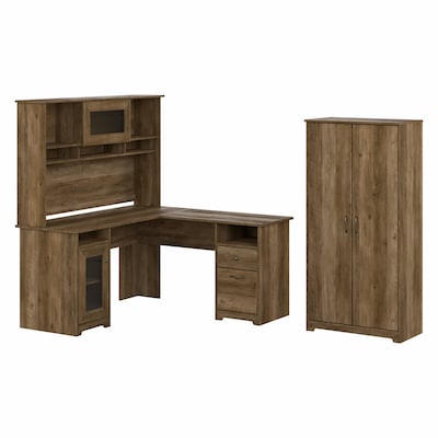 Bush Furniture Cabot 60 L-Shaped Desk with Hutch and Tall Storage Cabinet, Reclaimed Pine (CAB017RCP)