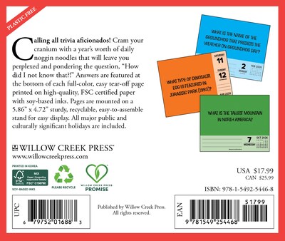 2026 Willow Creek Trivia Night 6.2 x 5.4 Day-to-Day Calendar (54468)