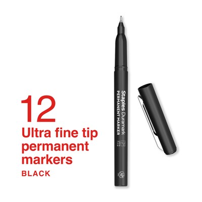 Staples Duramark Permanent Marker, Ultra Fine Tip, Black, Dozen (ST62927)