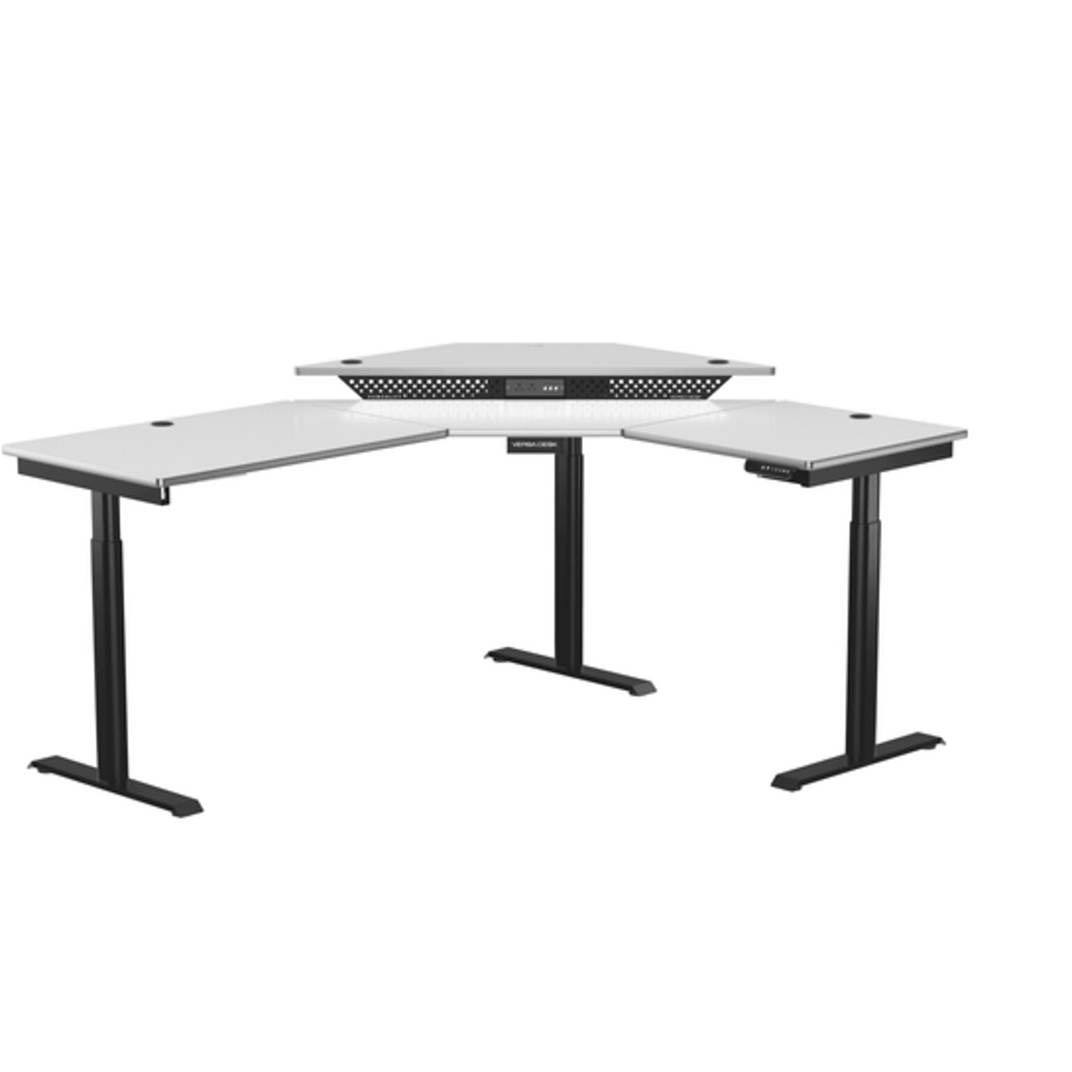 VersaDesk PowerLift 60W Electric Corner Adjustable Standing Desk, White/Black (PLCSD7260-BW-APP)
