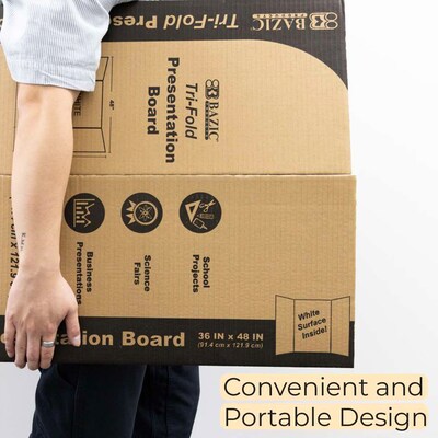 Bazic Tri-Fold Presentation Board, 36" x 48", Paper, White, 24/Carton (BAZ5033)