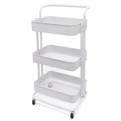 Excello Brands 3-Shelf Metal Rolling Utility Cart, White (OSO-MTL3CRT-WHT)