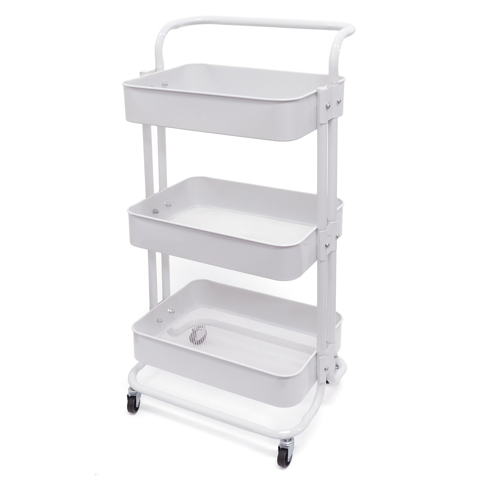 Excello Brands 3-Shelf Metal Rolling Utility Cart, White (OSO-MTL3CRT-WHT)