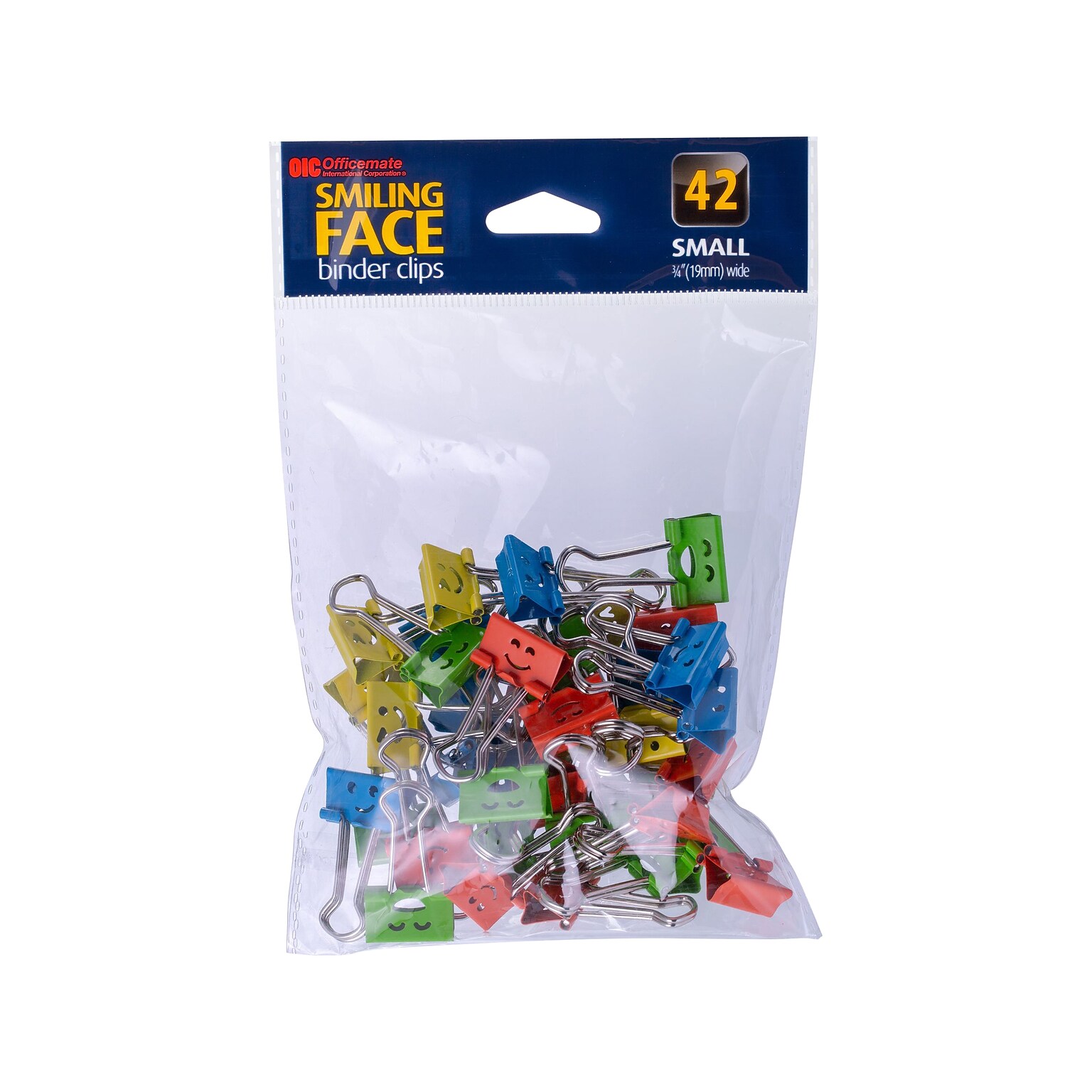 Officemate Smiling Face Small Binder Clips, 0.38 Capacity, Assorted Colors, 42 Clips/Pack (31090)