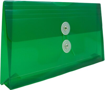 JAM Paper Premium Plastic Filing Envelope with Button & String Closure, Green, 3/Pack (921B1GRX3)