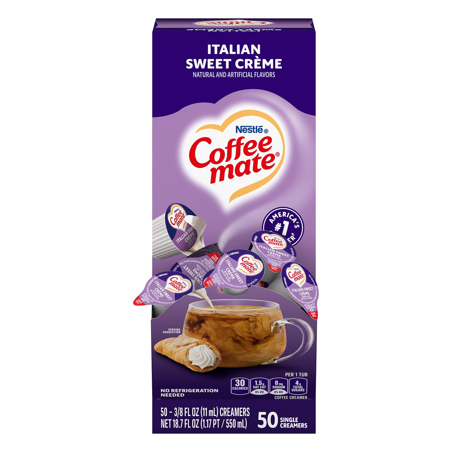 NESTLE COFFEE MATE Coffee Creamer Italian Sweet Crème Flavor, Liquid Creamer Singles, 0.375 fl oz, 50 Count.