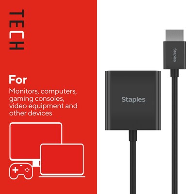 Staples TECH HDMI to VGA Audio/Video Adapter, Male to Female, Black (ST62356)