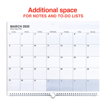 2026 Staples 15" x 12" Monthly Wall Calendar, White/Red/Gray (ST52080-26)