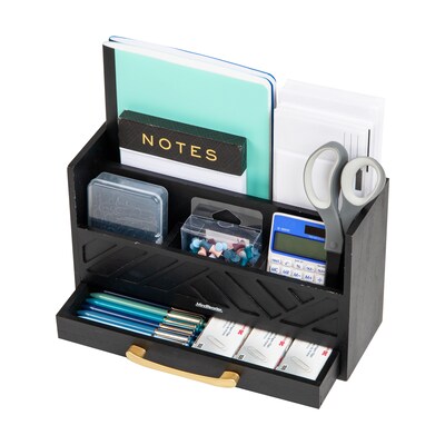 Mind Reader 5-Compartment Wood Desk Organizer, Black (VERTORG-BLK)