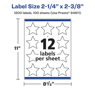 Avery Laser/Inkjet Multipurpose StarLabels, 2.375" Dia, Glossy Clear, 1200/Box (94611)