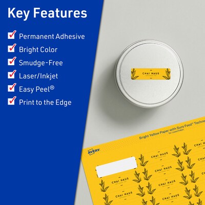 Avery Laser/Inkjet Rectangle Multipurpose Labels, 1 x 1.5, Bright Yellow, 320/Pack (94219)