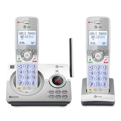 AT&T 2-Handset DECT 6.0 Expandable Cordless Phone System for Landline with Answering System, White/Silver (DL72210)