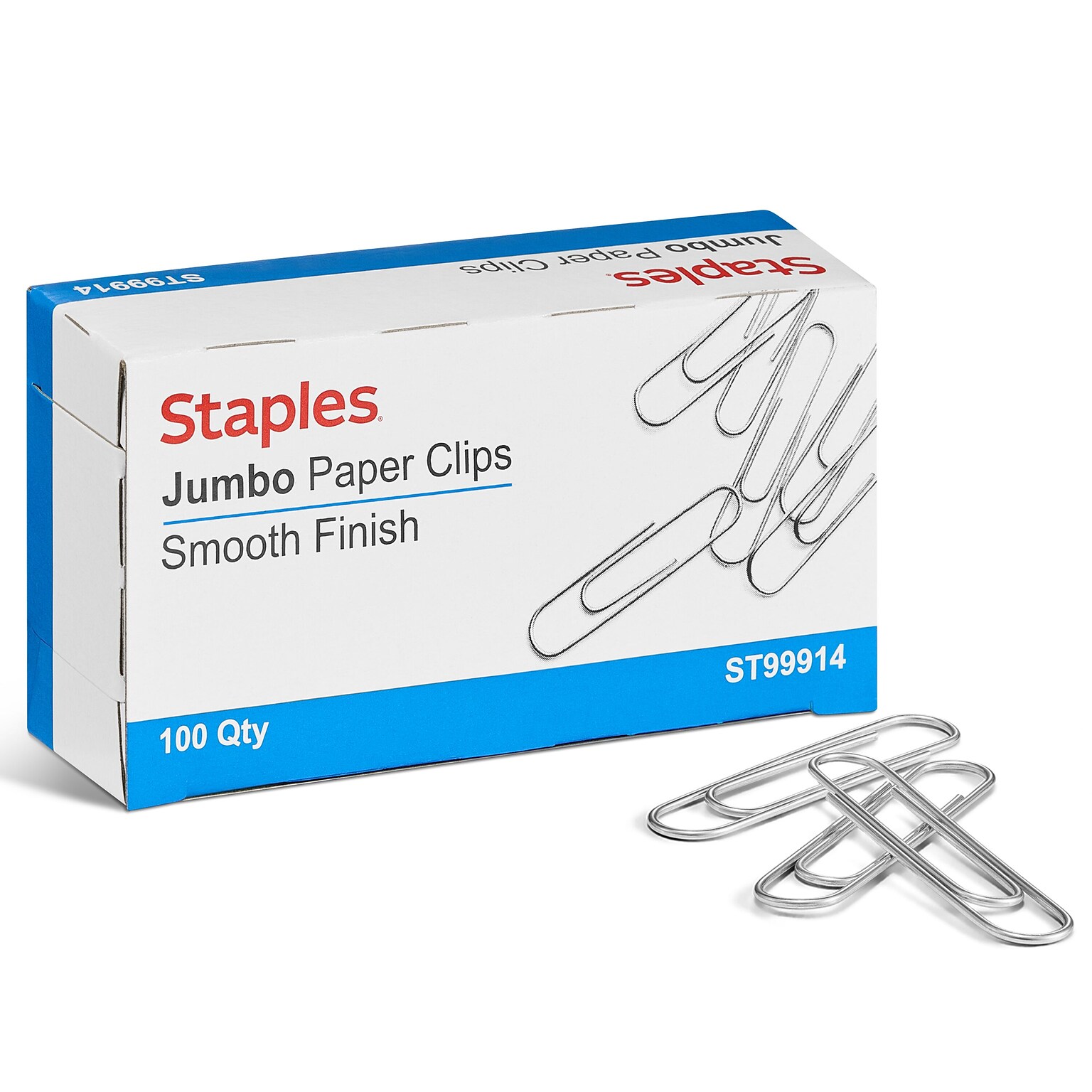 Staples® Smooth Paper Clips, Gray/Silver, Jumbo, 100/Box (A7026600A)