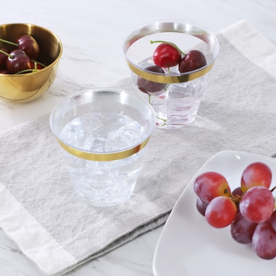 Elama Plastic Party Cups, 9 oz., Clear/Gold, 100 Cups/Pack (935124338M)