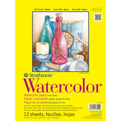 Strathmore 300 Series 9 x 12 Tape Bound Watercolor Sketch Pad, 12 Sheets/Pad, 3/Bundle (STTP360109