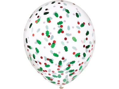 Amscan Holly Berry Confetti-Filled Christmas Balloon, Multicolor, 6/Set, 3 Sets/Pack (111240)