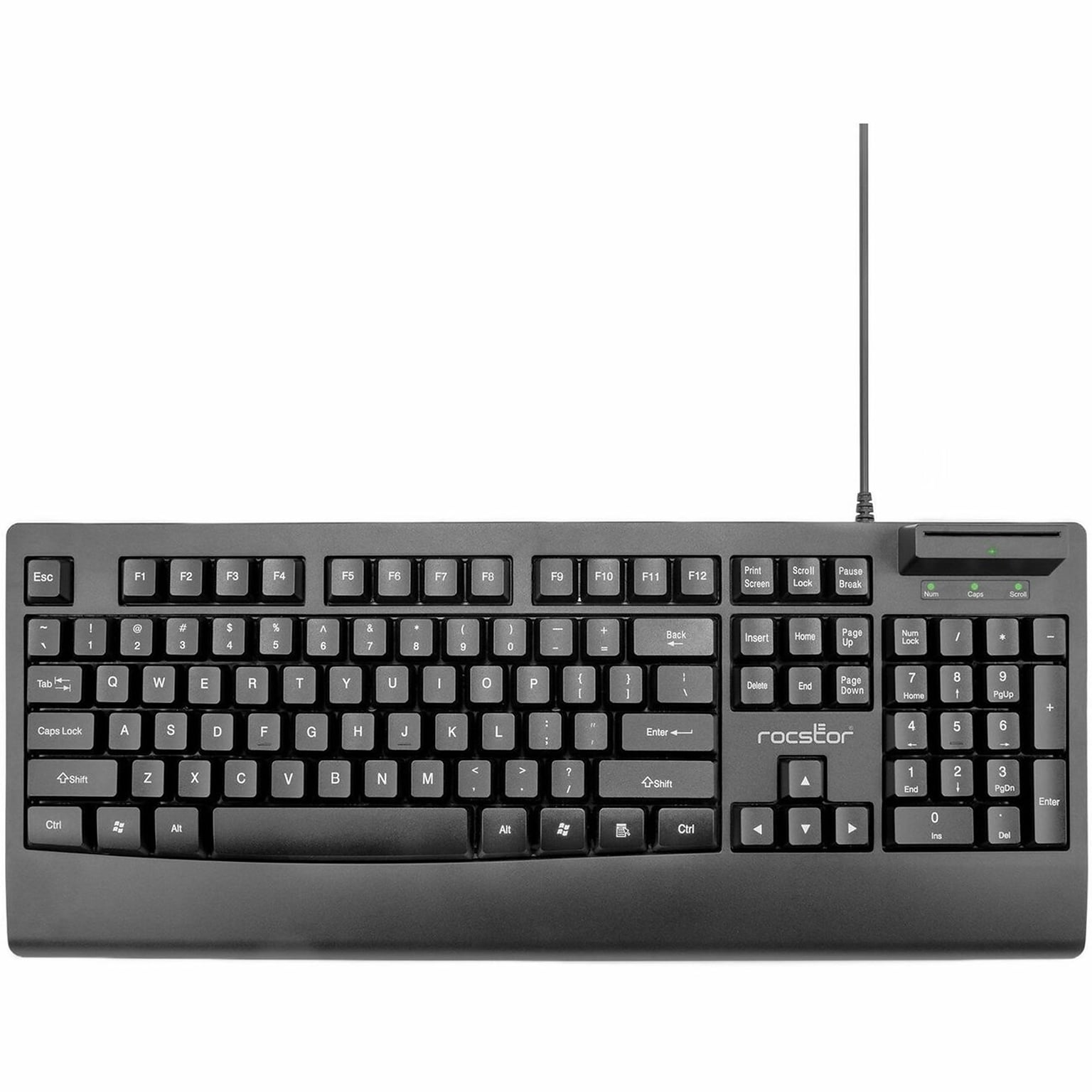 Rocstor KS18 Security USB Keyboard with Built-in Smart Card Reader, Black (Y10P038-B1)
