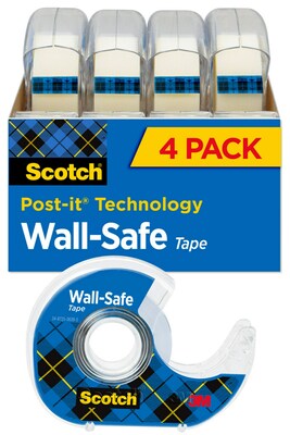 Scotch Wall-Safe Transparent Clear Tape Refill, 0.75 x 18.05 yds., 1 Core, 4 Rolls/Pack (4183)